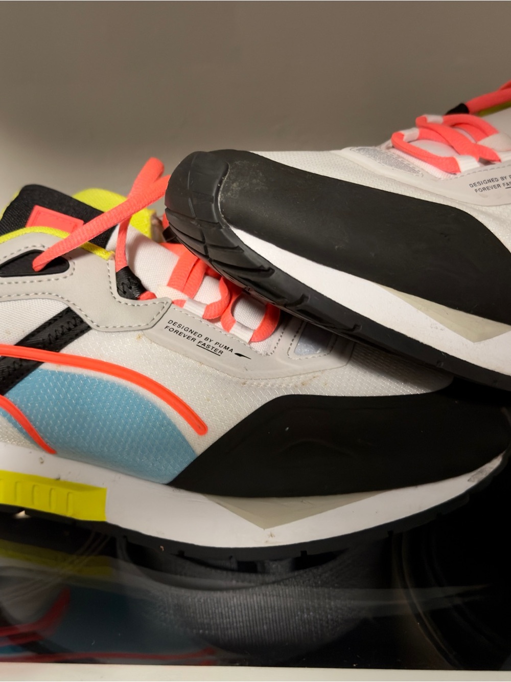 Puma Neon Yellow Athletic Sneakers with Coral Laces size 11
